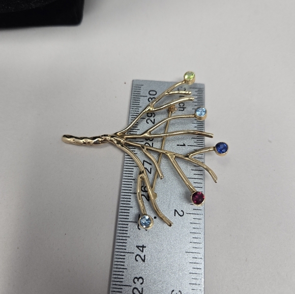 Gold Tone Tree Of Life Brooch Pin-Colored Stones Womens Twisted Trunk Branches - Picture 8 of 8